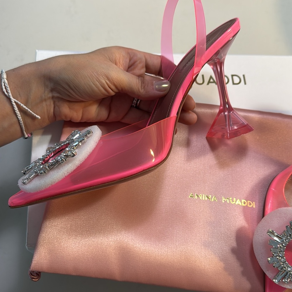 NWB Amina Muaddi Begum glass slingback pumps - Picture 3 of 12